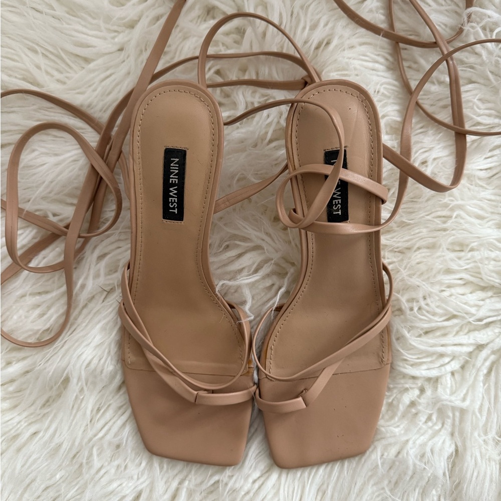 Nine West Tan Heeled Sandals with Strappy Design